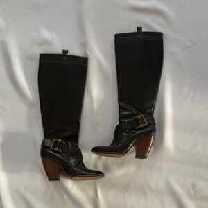 Frye Andrea Belted Tall boots black leather-Size 6.5US